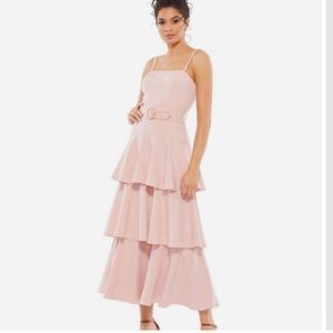 Mac Duggal Tiered Ruffle Sleeveless Cocktail Dress Womens Rose Pink Size 6 NWT